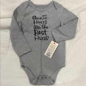 NWT Cat & Jack Baby 12M Gray Long Sleeve Onesie Aunt Hugs are the Best Hugs